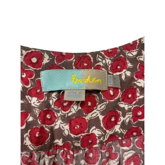 Boden Brown Red Floral Dress US2R UK6R Cottagecore Boho Viscose Midi - Picture 2 of 6